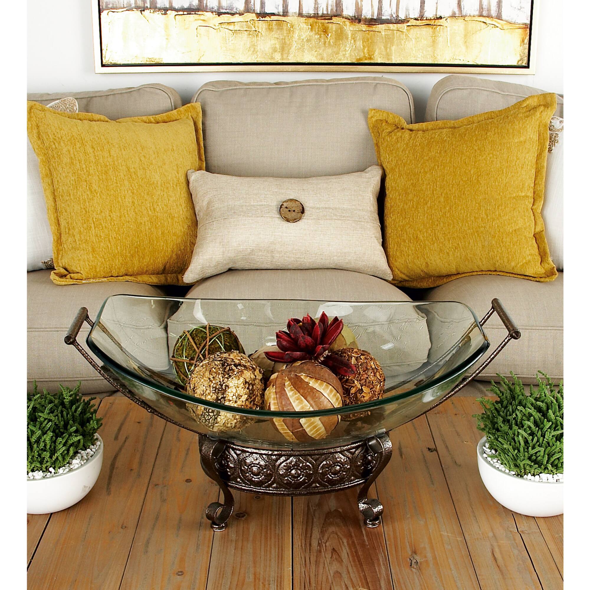 Brown Glass and Metal Traditional Serving Bowl, 10" x 23" x 14"